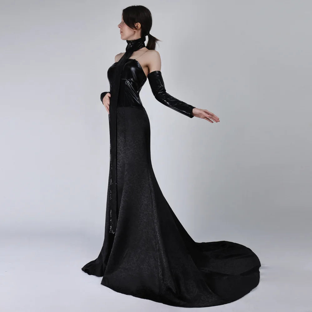 Halloween party uniform Padmé Amidala PNA SW cosplay costume Movie Women's sexy black dress waist tied gloves headwear