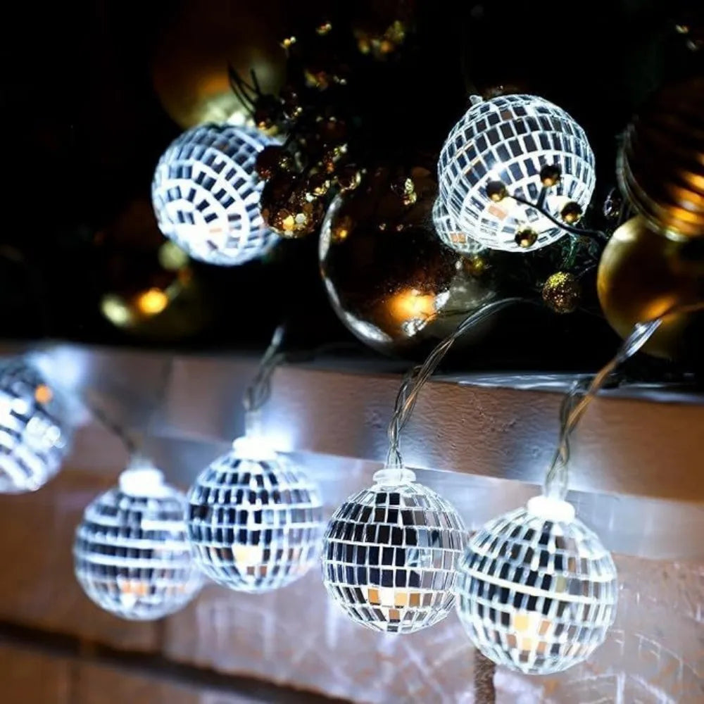 LED Mirror Ball String Lights, Battery-Powered Disco Fairy Lights with Reflective Balls for Party, Bar, Halloween, Christmas & Holiday Decor