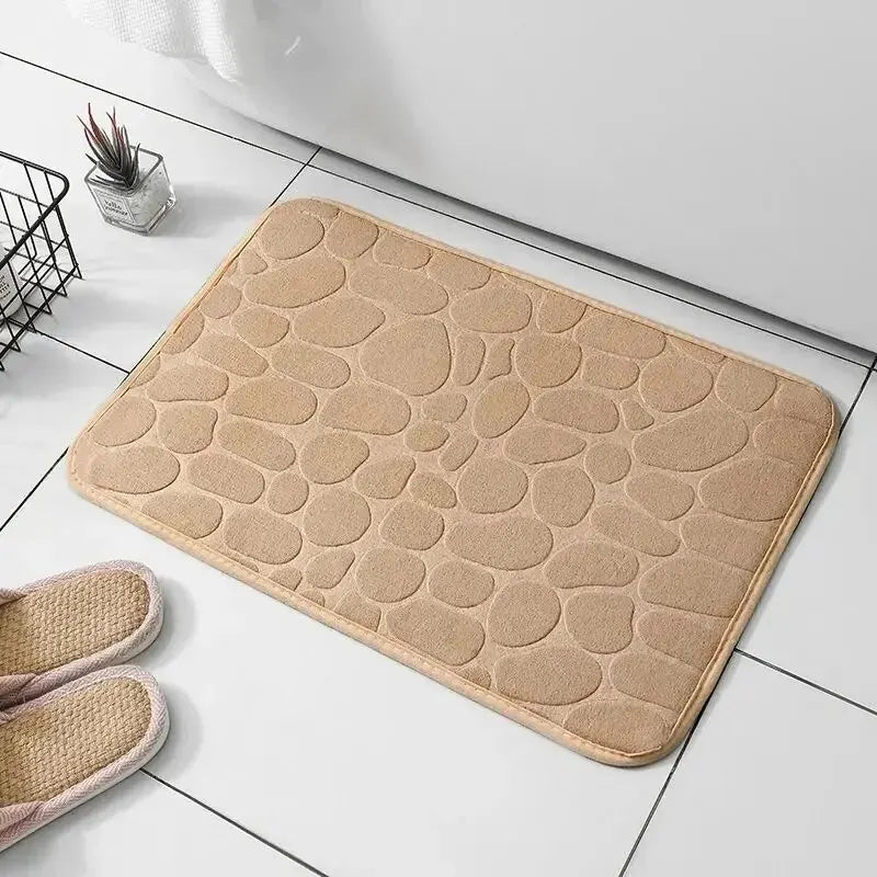 Embossed Memory Foam Bathroom Rug, Pebble Cobblestone Microfiber Floor Mat, Soft Anti-Slip Carpet for Bathroom, Living Room, Bedroom & Home Decor