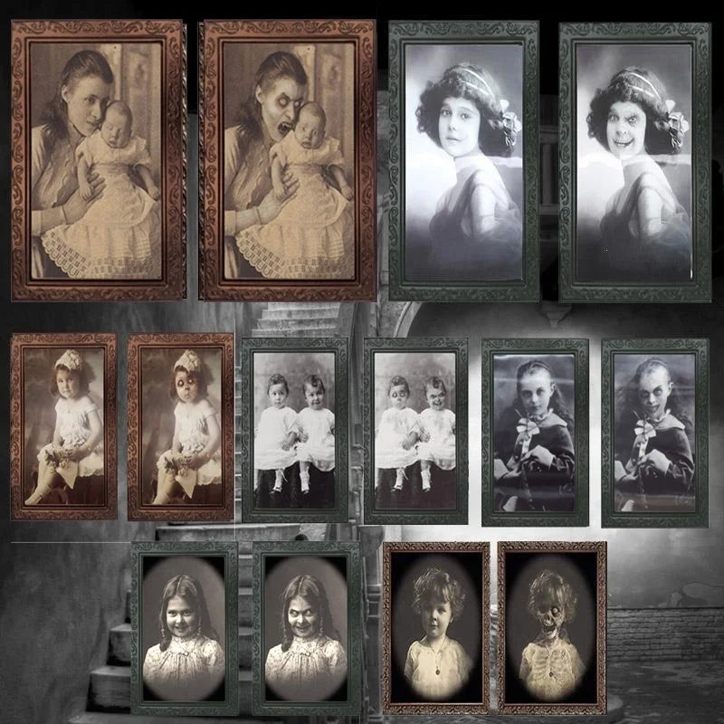 Halloween Party Horror Props 3D Changing Face Ghost Picture Frame Scary Wall Hanging Ornament Haunted House Atmosphere Decor