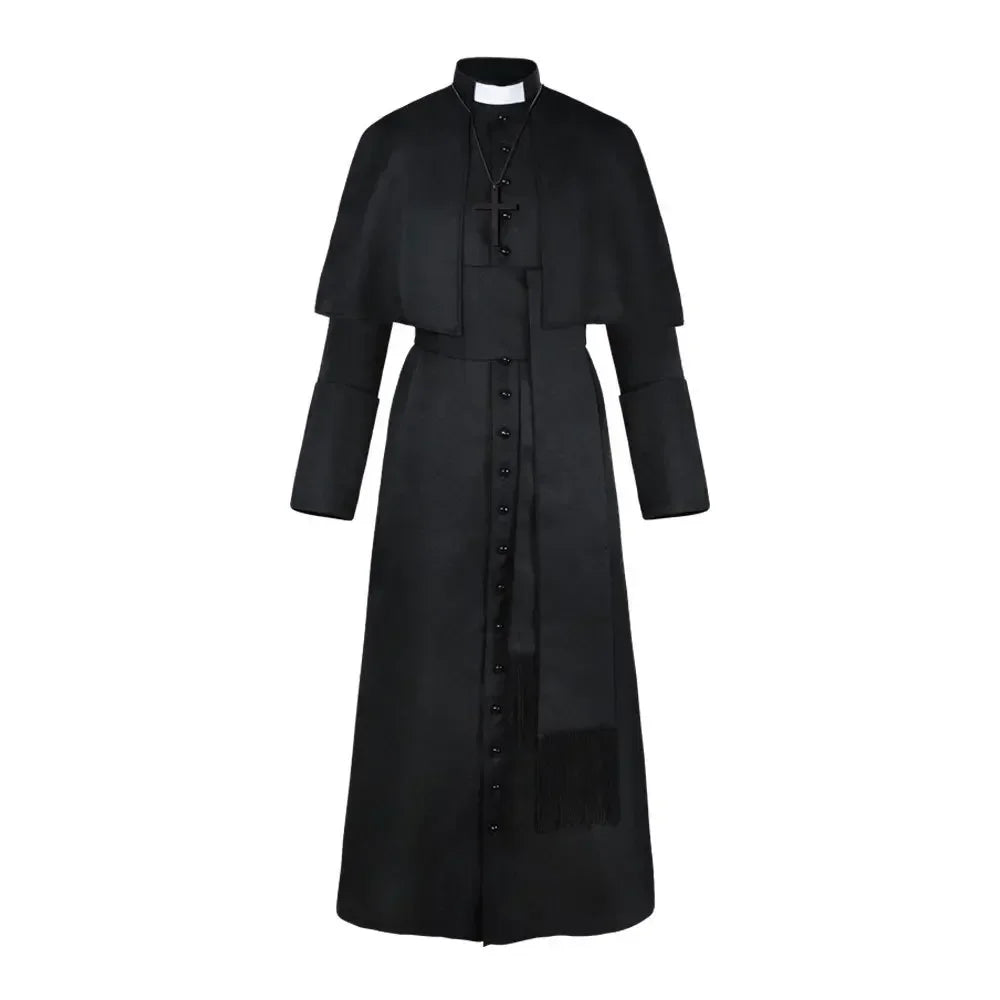 Halloween Costumes Medieval Priest Cosplay Solid Color Spiritual Father Costumes Button Masquerade Party Costume
