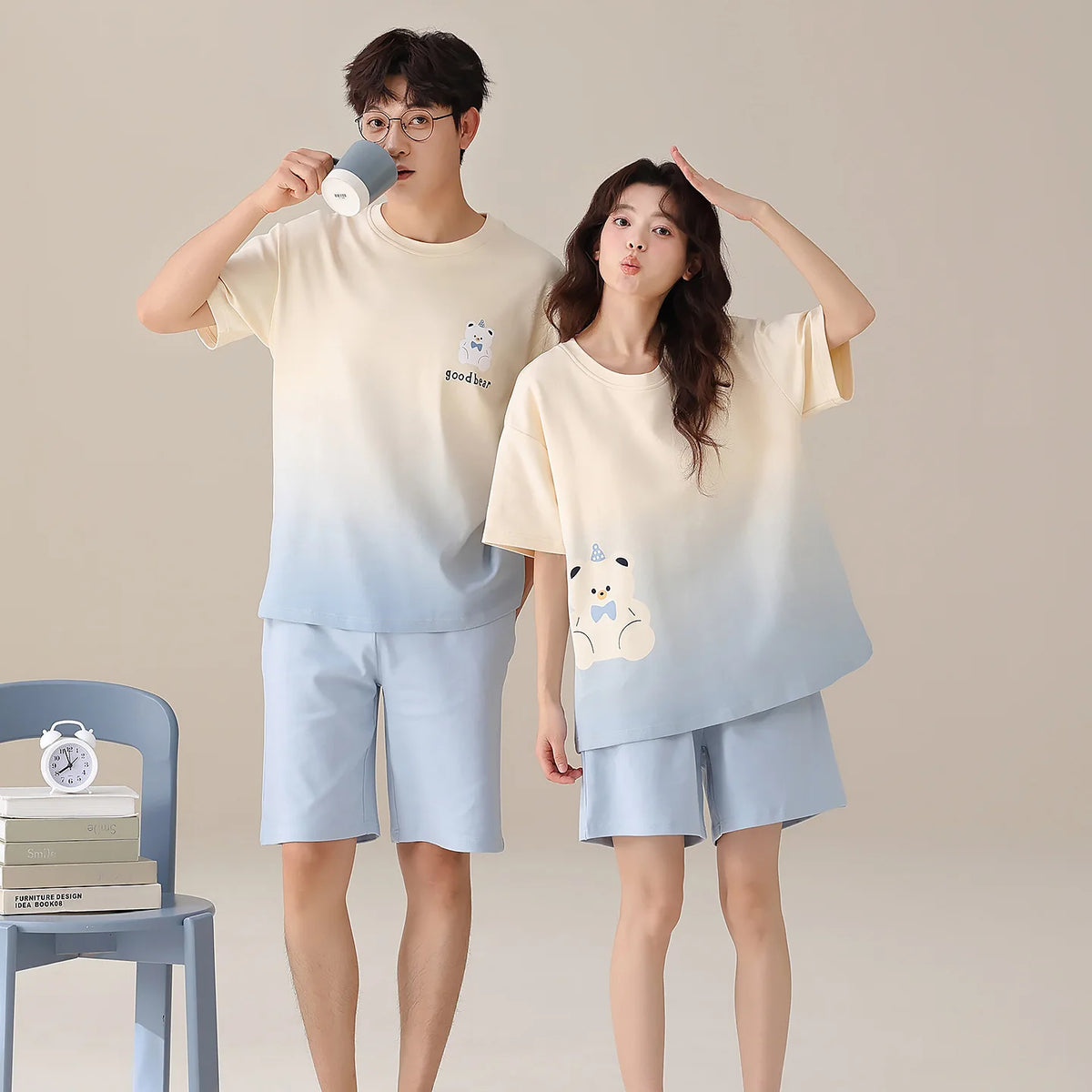Summer Sleep Lounge Pajama Short-Sleeved Women's Pajama Set Cartoon Pyjamas Pure Cotton Couple Sleepwear Home Fashion