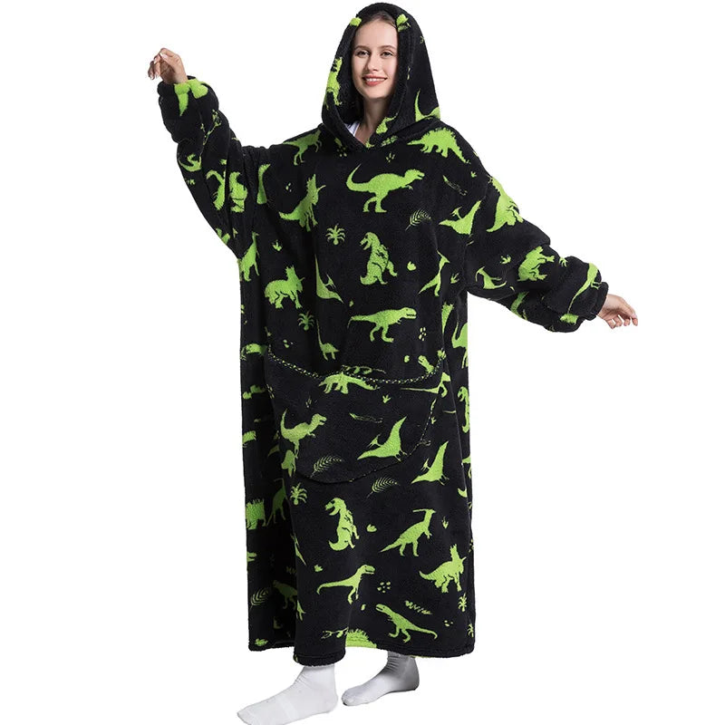 Women's Plush Blanket,Men's Warm And Thick Hooded Adult Cosplay Cute Cartoon Tv Blanket Bodysuit Extra Long Home Wear Pajamas