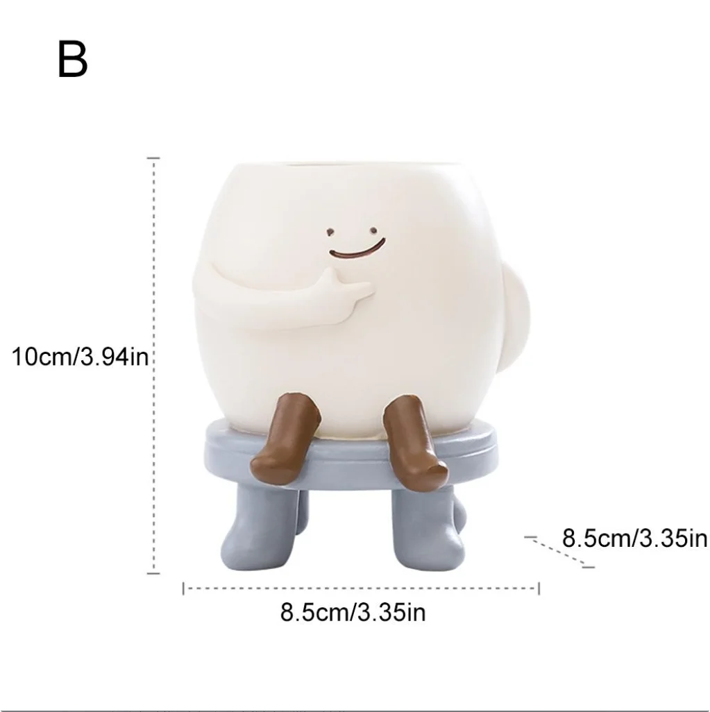 Cute Cartoon Resin Flower Pot, Round Face Sitting Planter for Succulents & Green Plants, Compact Desktop Planter for Desk, Shelf, Office & Home Decor