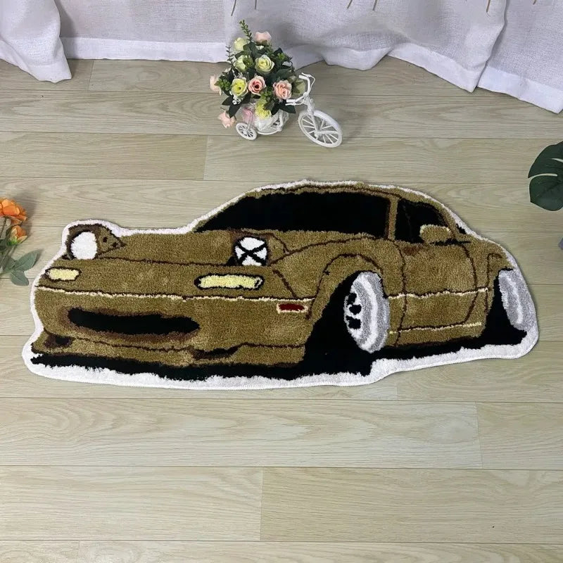 Racing Car Rug, Soft Tufted Sports Car Carpet with Anti-Slip Design, Modern Polyester Floor Mat for Living Room, Bedroom, Hallway & Bedside Decor