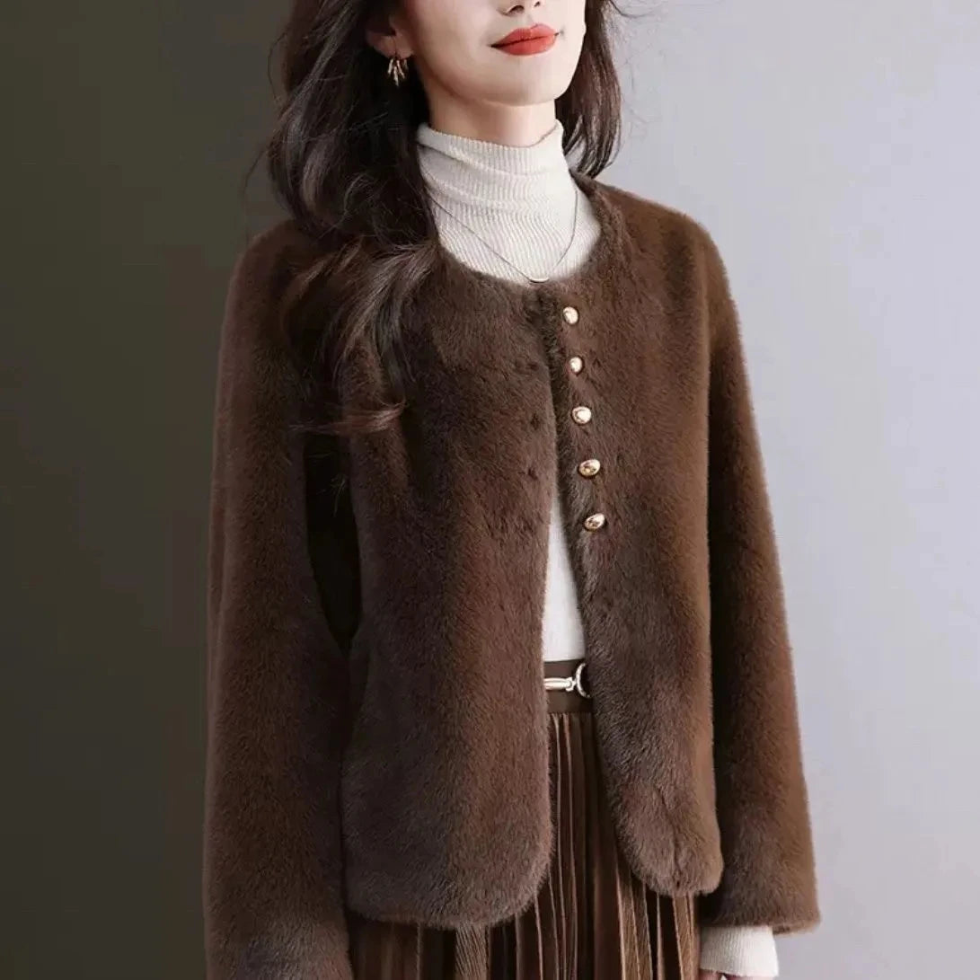 Yellow High Fashion Faux Mink Jacket Women's Winter New Style Luxury