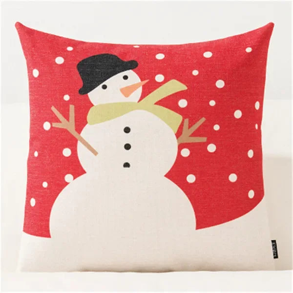 Christmas Pillow Cover 45×45cm & 30×50cm, Merry Christmas Snowman Snowflake Deer Cushion Cover, Beige Cartoon Holiday Decor for Sofa, Bed, Chair & Home
