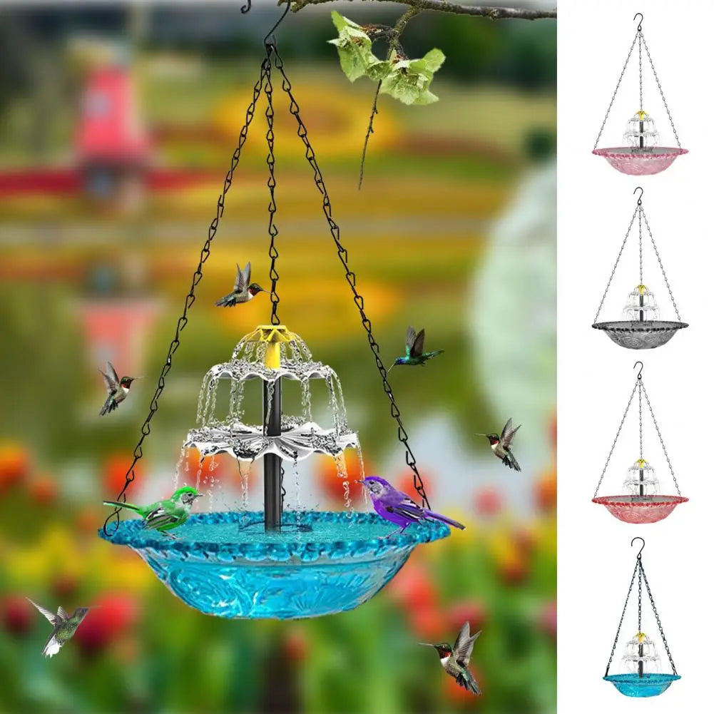 Solar Bird Bath Solar Powered Hanging Bird Bath Fountain Outdoor Cascade Water Fountain Pump Hummingbird Shower Bowl for Garden