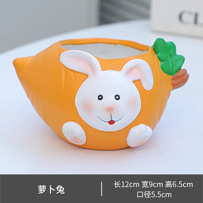 Cute Animal Ceramic Flower Pot, Creative Succulent Planter & Pen Holder, Adorable Desktop Plant Pot for Home, Office, Bedroom, Party & Table Decor