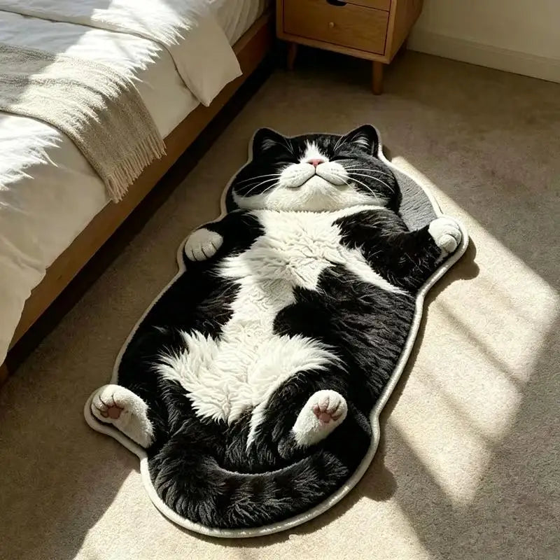 Cat-Shaped Area Rug, Cute Cartoon Crystal Velvet Floor Mat with Suede Backing, Soft Absorbent Decorative Carpet for Bedroom, Living Room, Kids’ Room & Entryway