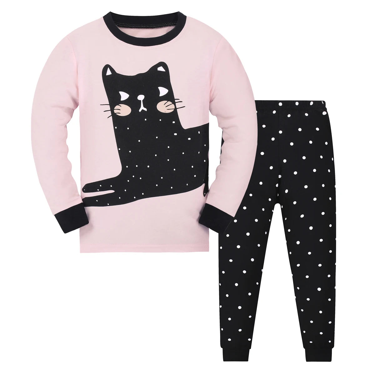 Girls Sweet Cool Cat Pajama Set Breathable Casual Sleepwear