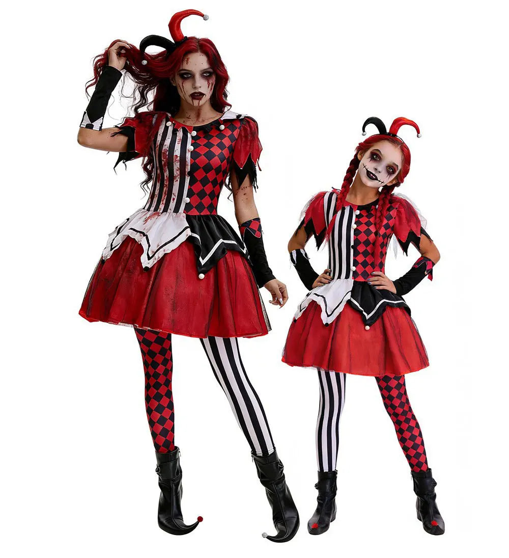 Halloween Clown Cosplay Costume Family Matching Set Adult Circus Horror Ghost Clown Fancy Dress Outfit