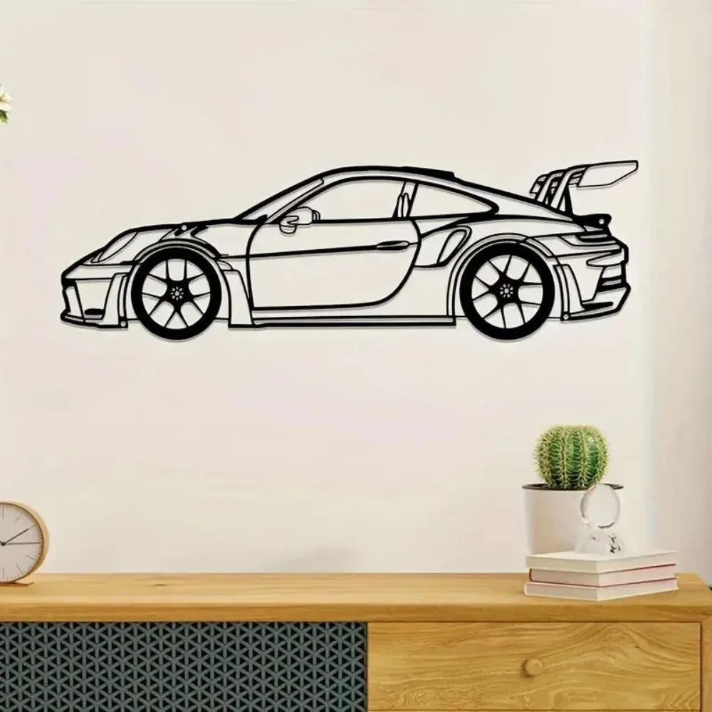 1pc 911 Sports Car Silhouette Metal Wall Art – Contemporary Design for Automobile Enthusiasts
