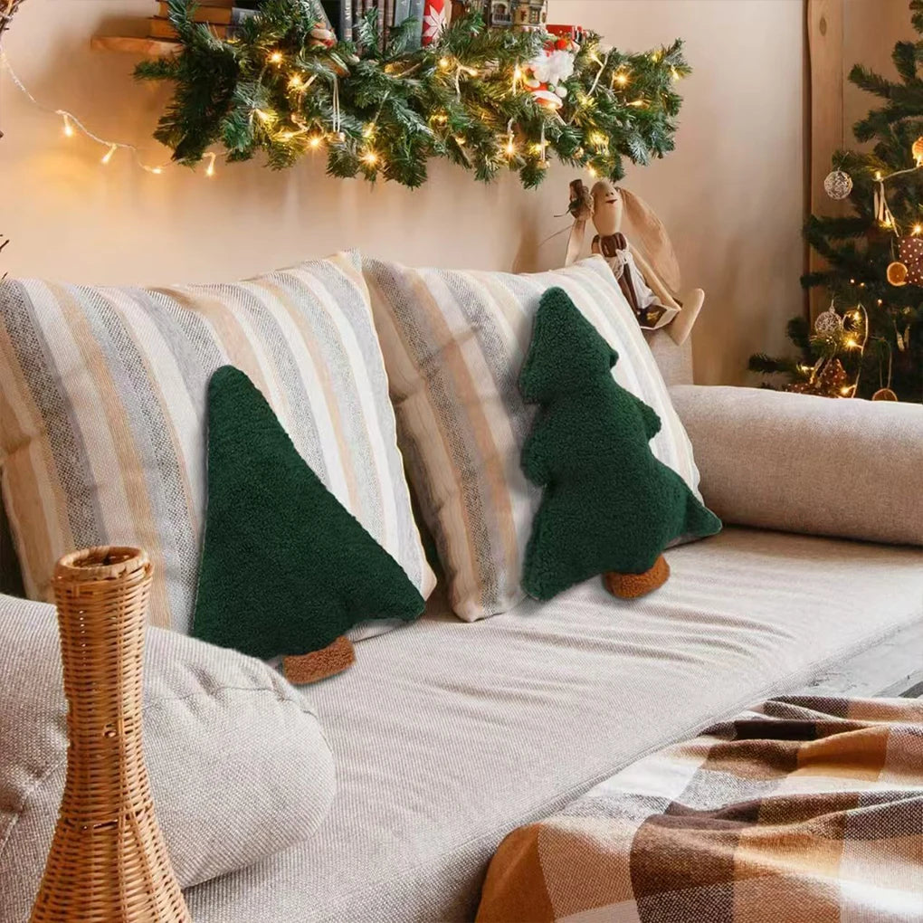 Christmas Tree Plush Pillow 30×25cm – Soft Green Xmas Throw Cushion for Sofa, Bed & Chair, Festive Holiday Home Decor & Gift