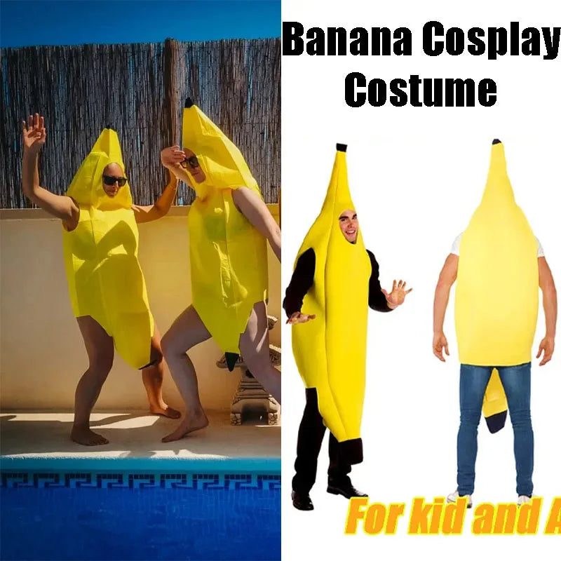 Banana Halloween Costume for Adults Kids Funny Fruit Stage Outfit Carnival Party Performance Wear Comedy Costume Set