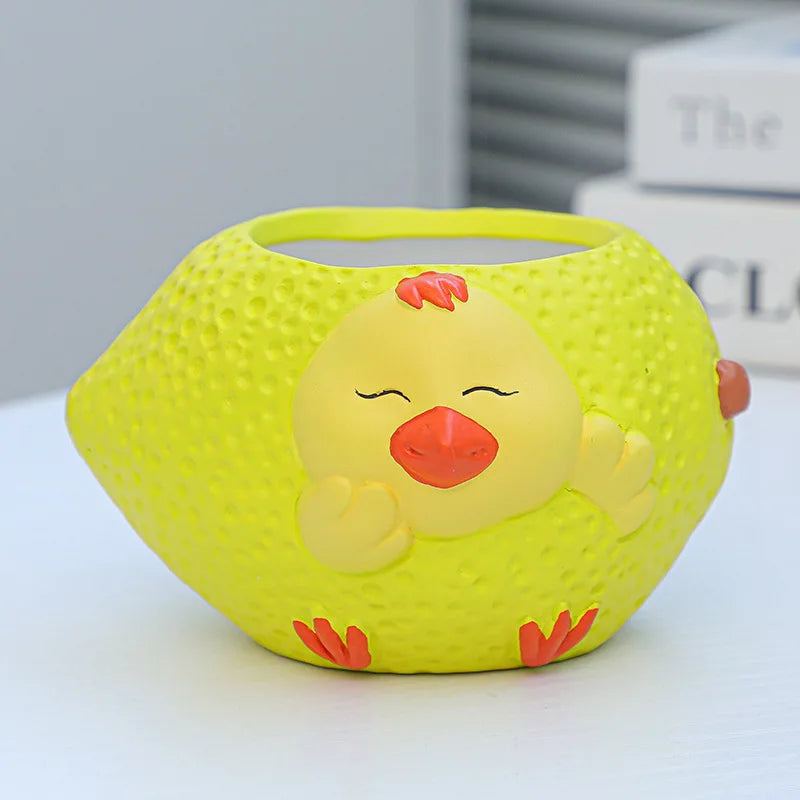 Cute Animal Ceramic Flower Pot, Creative Succulent Planter & Pen Holder, Adorable Desktop Plant Pot for Home, Office, Bedroom, Party & Table Decor