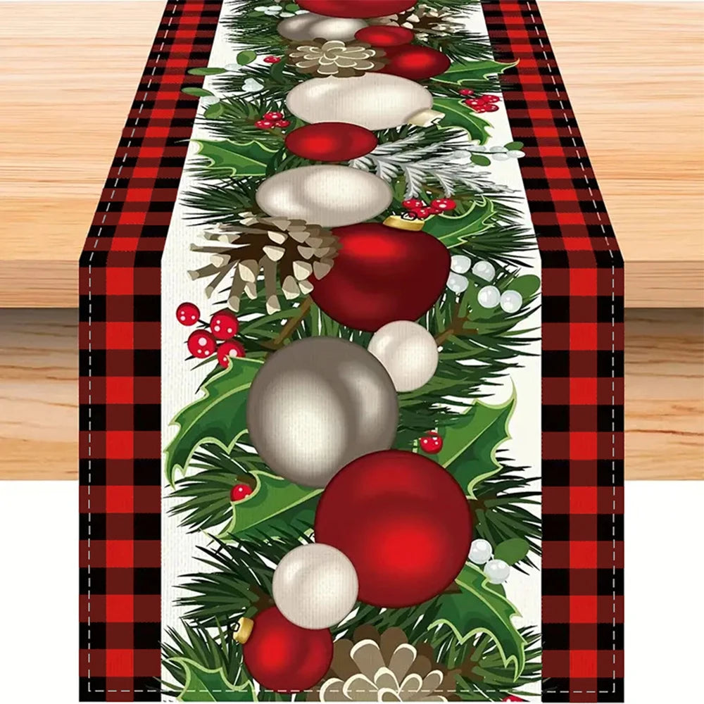 Christmas Table Runner with Santa & Snowman Design, Festive Holiday Dining Table Decor for Christmas & New Year, Cartoon Winter Table Cover for Home, Party & Celebration