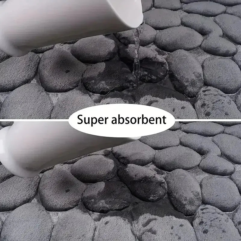 Embossed Memory Foam Bathroom Rug, Pebble Cobblestone Microfiber Floor Mat, Soft Anti-Slip Carpet for Bathroom, Living Room, Bedroom & Home Decor