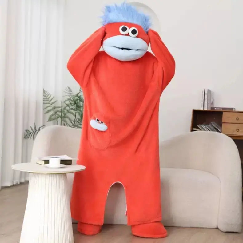 Funny Cute Wide Mouth Fish Cartoon Onesie Pajamas Thick Coral Fleece Couple Homewear Men Women Autumn Warm Loose Sleep Costume