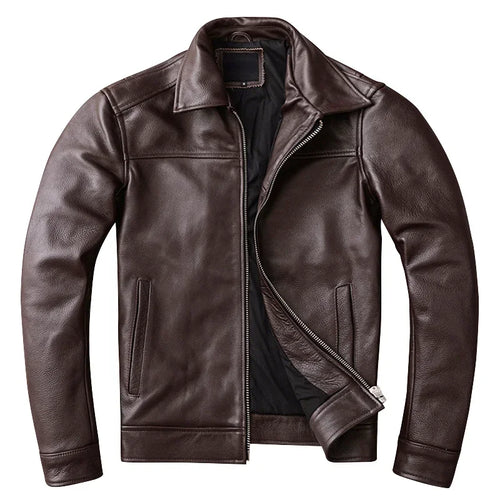 New Casual Real Cowhide Genuine Leather Jacket Men Slim Mens Clothes