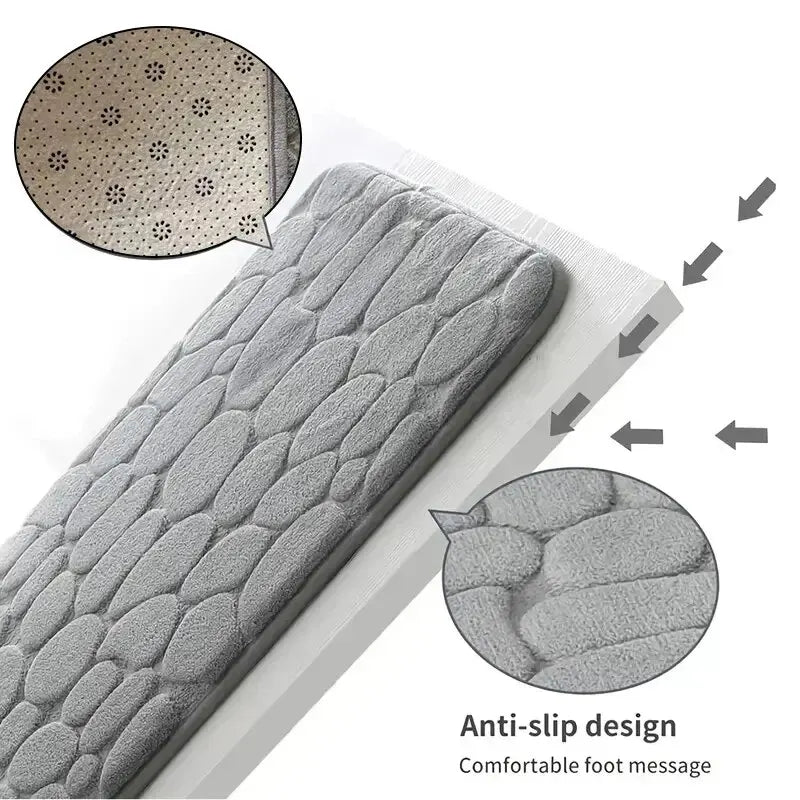 Embossed Memory Foam Bathroom Rug, Pebble Cobblestone Microfiber Floor Mat, Soft Anti-Slip Carpet for Bathroom, Living Room, Bedroom & Home Decor