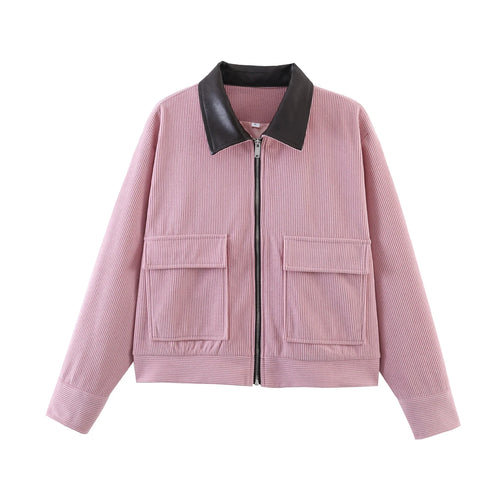 Women’s Pink Loose Fit Casual Jacket – Spring Streetwear Outerwear