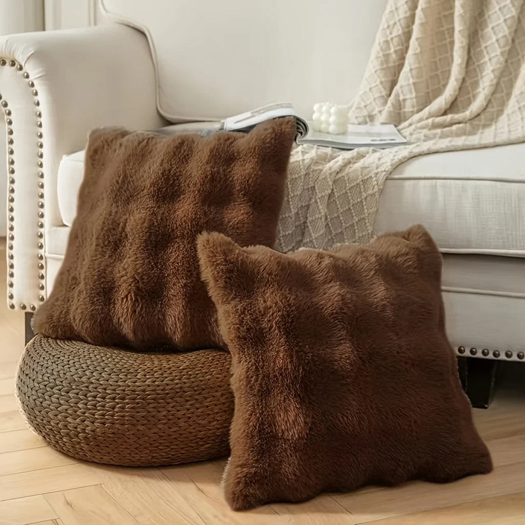 Pack of 2 Plush Decorative Pillow Covers – Modern Minimalist Solid Cushion Cases for Sofa, Bed, Bedroom & Car