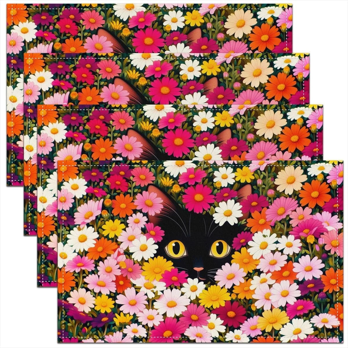 4/6/8pc Cute Cartoon Cat Linen Placemats Kawaii Kitten Paw Prints Dining Table Mats Washable Kitchen Place Mats For Kids