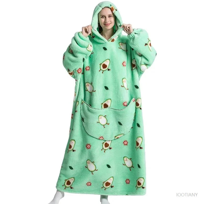 Women's Plush Blanket,Men's Warm And Thick Hooded Adult Cosplay Cute Cartoon Tv Blanket Bodysuit Extra Long Home Wear Pajamas