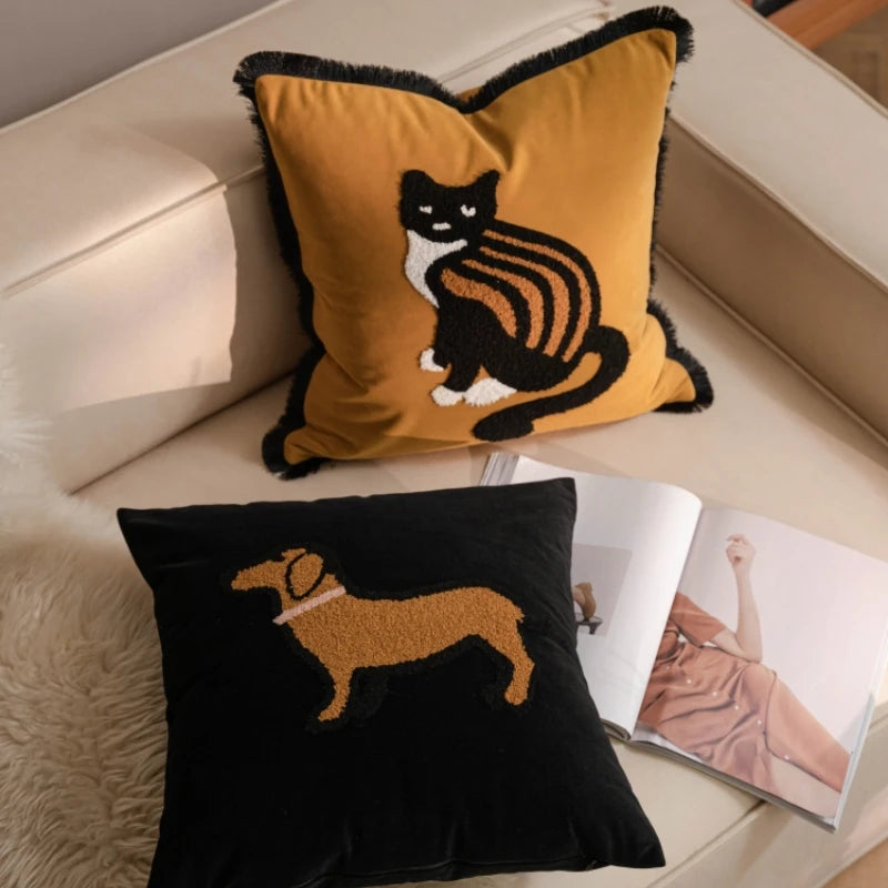 Cute Cat Plush Pillow Cover 45×45cm, Embroidered Cartoon Animal Cushion Case, Soft Decorative Sofa Pillowcase for Living Room, Bedroom, Chair, Bed & Home Decor