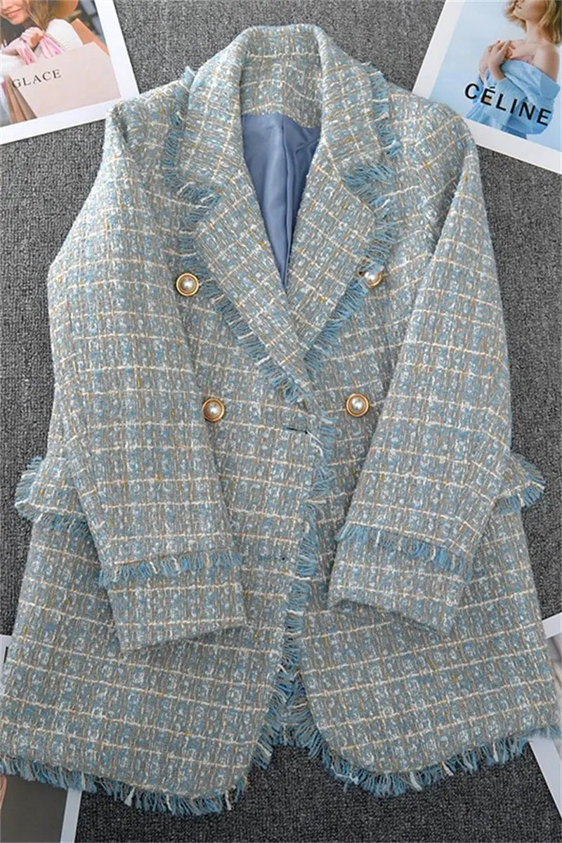 Large Size Women's Tweed Suit 2025 Spring Autumn Long Sleeve Vintage