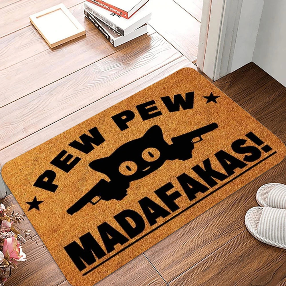 Cute Cat Doormat 30×50cm & 40×60cm, Washable Polyester Flannel Rug with Anti-Slip Backing, Cartoon Floor Mat for Entrance, Living Room, Bathroom & Outdoor Decor