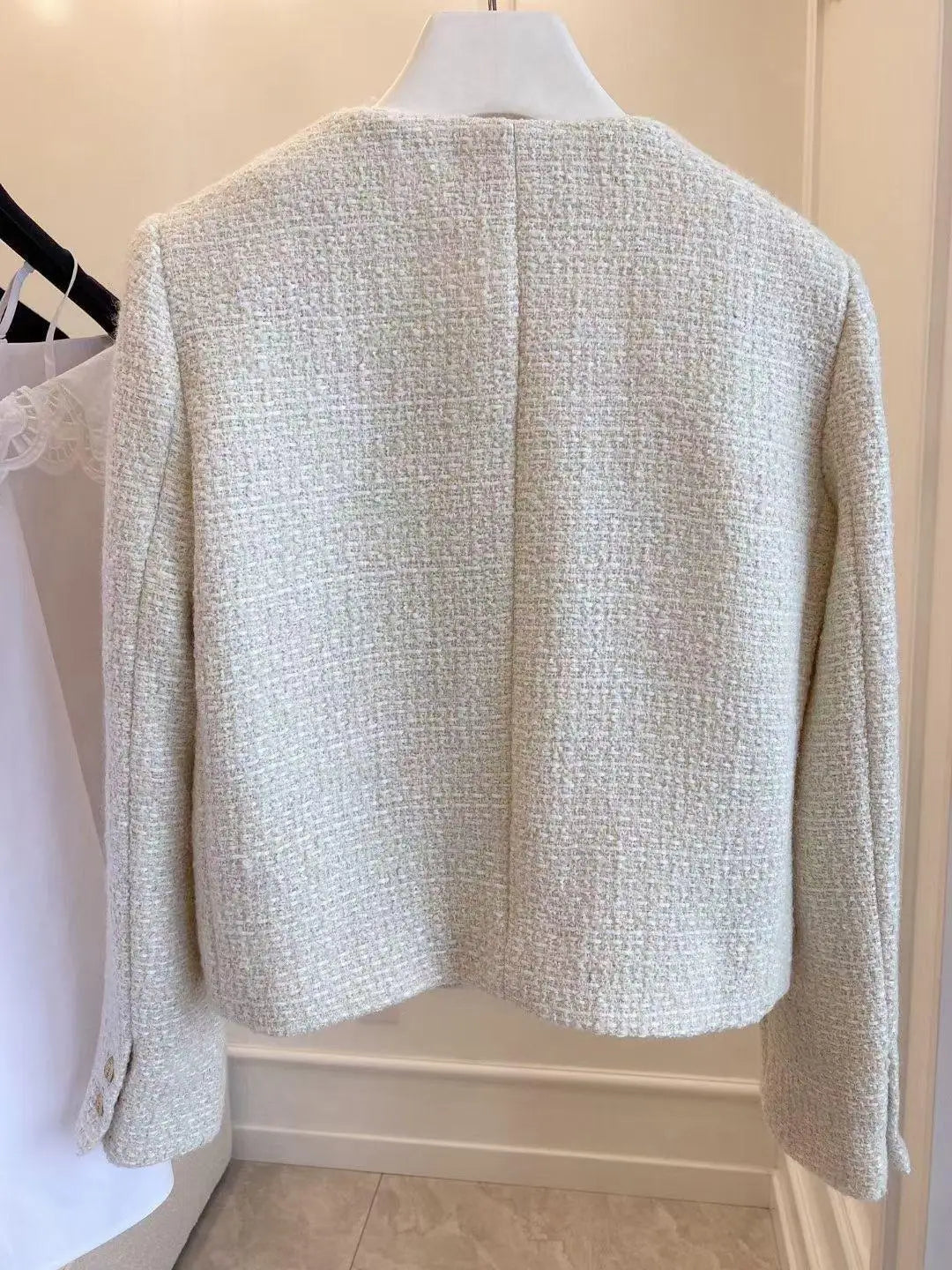 French Wool Tweed Coat Fashion High-end Gold Button Short Slim