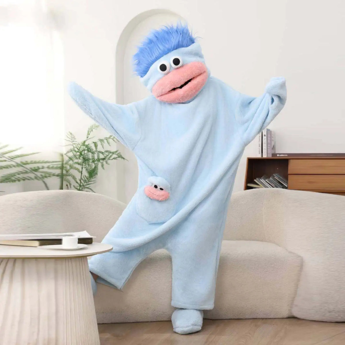 Funny Cute Wide Mouth Fish Cartoon Onesie Pajamas Thick Coral Fleece Couple Homewear Men Women Autumn Warm Loose Sleep Costume