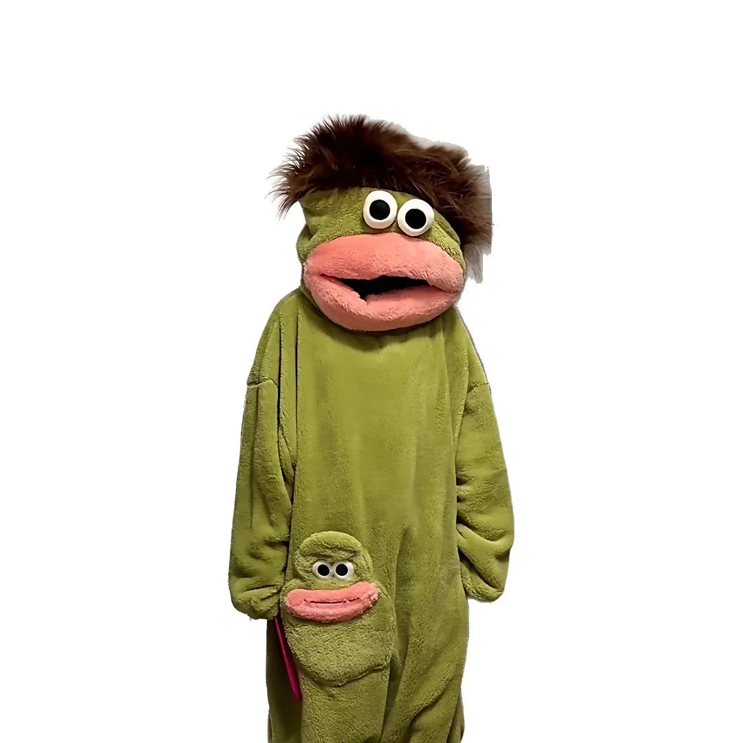 Funny Cute Wide Mouth Fish Cartoon Onesie Pajamas Thick Coral Fleece Couple Homewear Men Women Autumn Warm Loose Sleep Costume