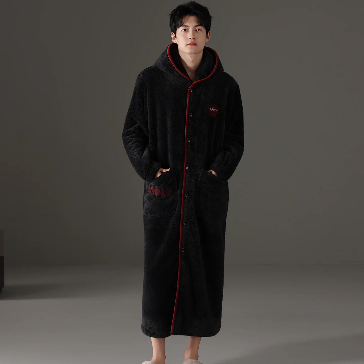 Couple Hooded Coral Fleece Pajama Set Thick Warm Sleepwear Female and Male Soft Coral Velvet Robe