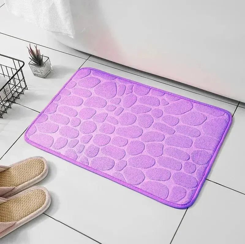 Embossed Memory Foam Bathroom Rug, Pebble Cobblestone Microfiber Floor Mat, Soft Anti-Slip Carpet for Bathroom, Living Room, Bedroom & Home Decor