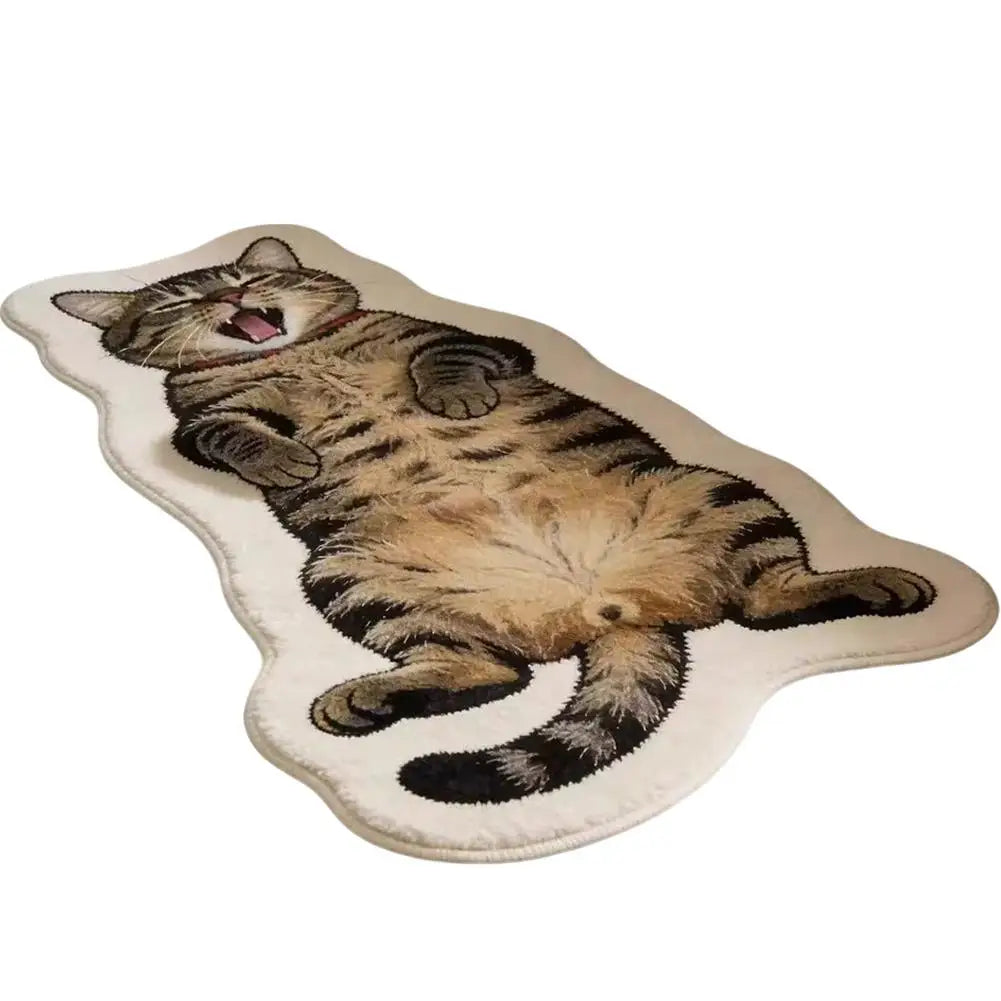 Cute Cat Shaped Rug 40×60cm, Irregular Plush Polyester Floor Mat with PP Backing, Soft Animal Carpet for Bedroom, Bathroom, Living Room & Cat Lovers
