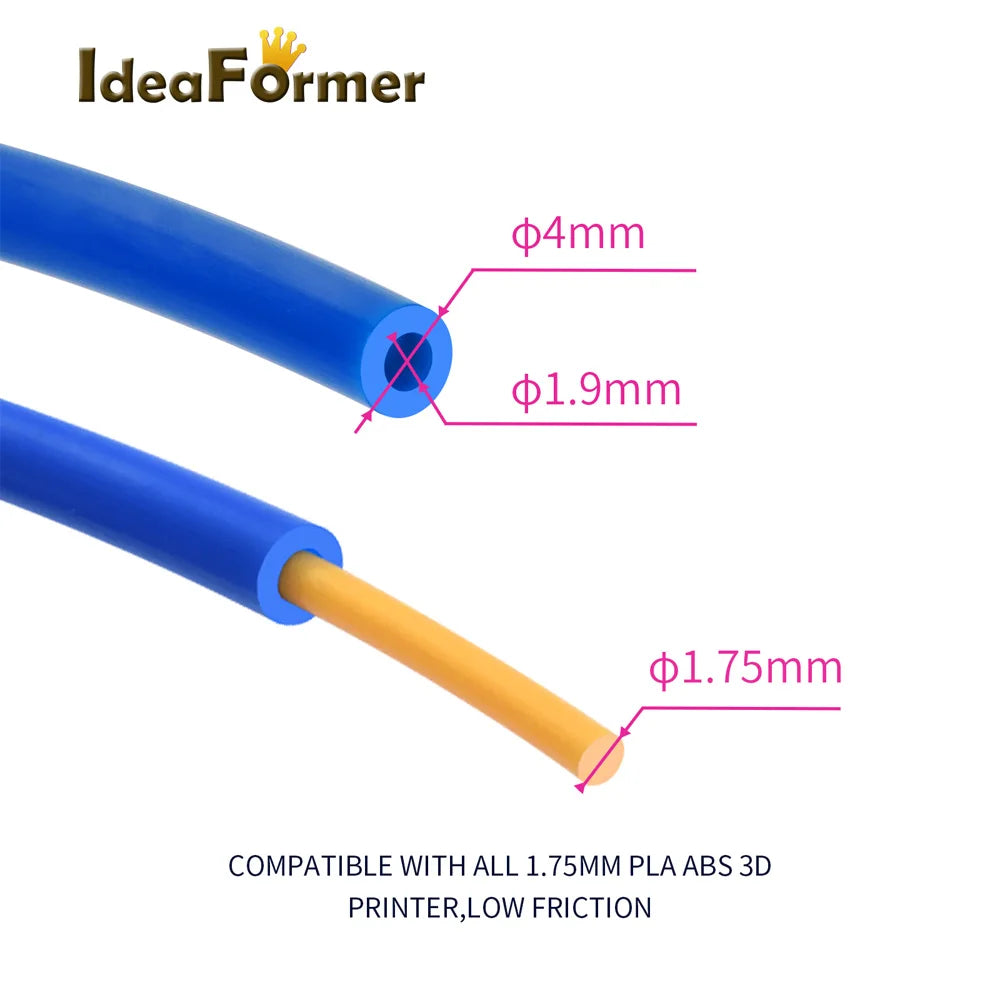 IdeaFormer 3D Printer PTFE Tube Kit – 1m 4mm Bowden Tube with PC4-M6 & PC4-M10 Fittings, MK8 Nozzles, Silicone Socks & Cutter