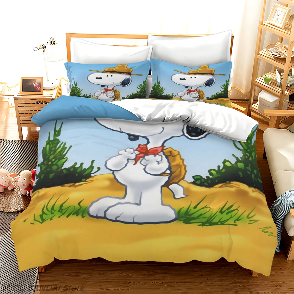 Snoopy Cartoon Bedding Set – Cute Printed Duvet Cover & Quilt Cover with Pillowcases, 3-Piece Twin Bedding Set