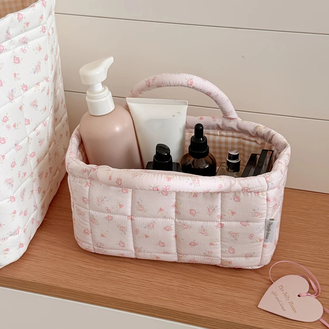 Floral Fabric Storage Basket INS Korean Style Portable Handheld Organizer Cute Pretty Desktop Storage Bin for Girls Sundries