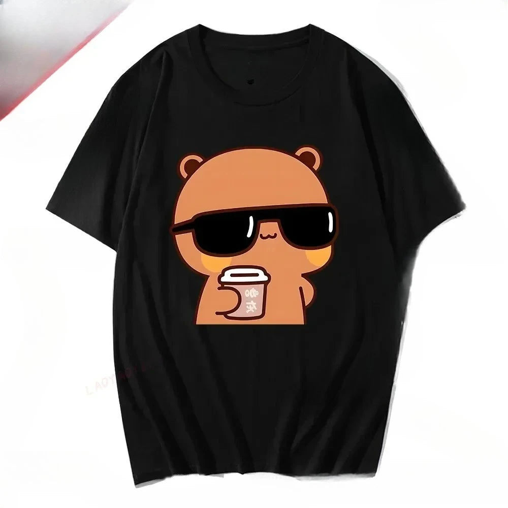Couple Tee  Is Watching Movies and Milk Tea with Women T-shirt Cartoon Cute Graphic Tees for Ladies   Unisex Tops