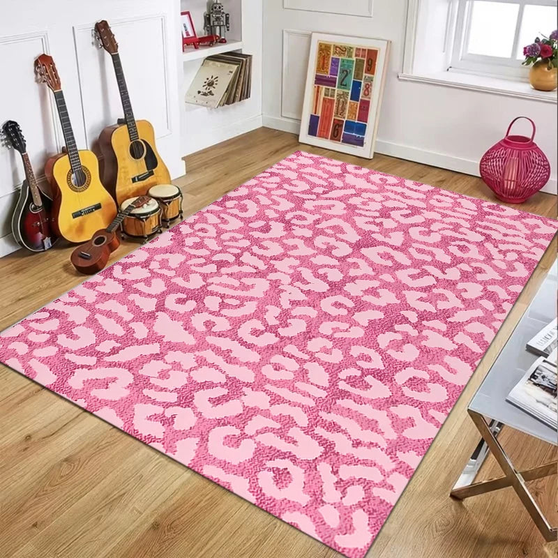 Pink Heart & Swirl Area Rug, Aesthetic Geometric Polyester Flannel Carpet with Non-Slip PP Backing, Soft Decorative Floor Mat for Bedroom, Living Room & Home Decor