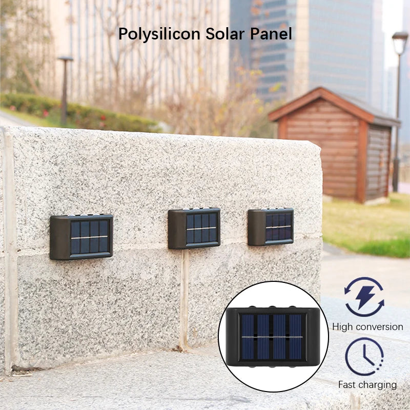 6-LED Solar Wall Lights, Up & Down Outdoor Garden Lights with Automatic Light Control, Warm White/White ABS+PC Solar Lamps for Yard, Balcony, Patio & Terrace Decor