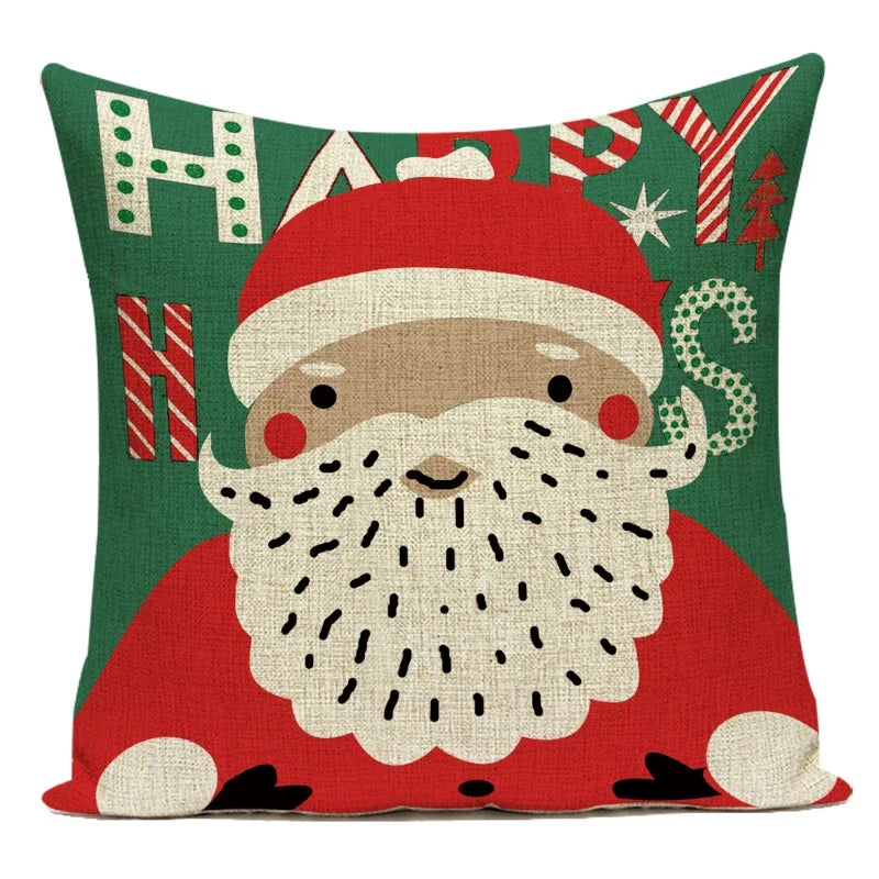 Christmas Pillow Cover 45×45cm & 30×50cm, Merry Christmas Snowman Snowflake Deer Cushion Cover, Beige Cartoon Holiday Decor for Sofa, Bed, Chair & Home