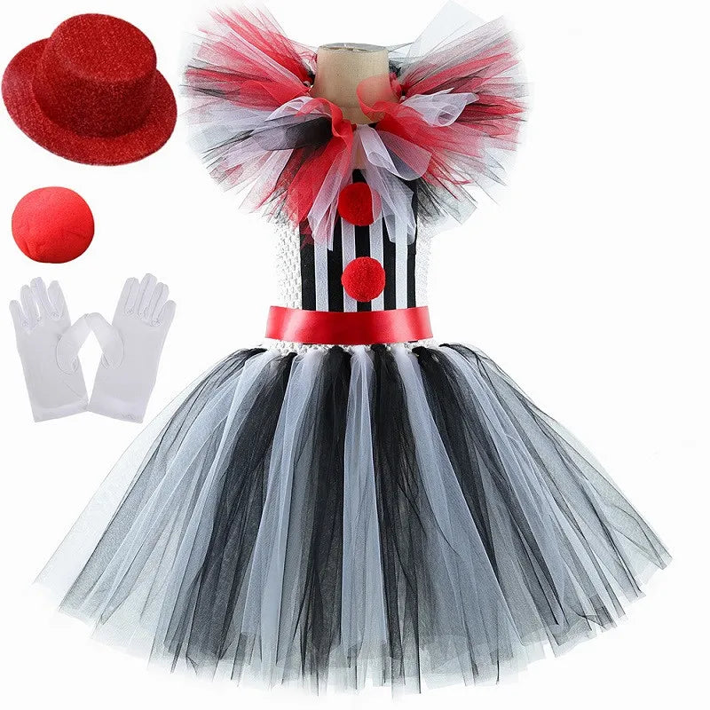 Halloween Art The Clown Costume for Kids Carnival Party Fancy Tutu Dress Girls Scary Striped Killer Clown Terrifier Costumes Set