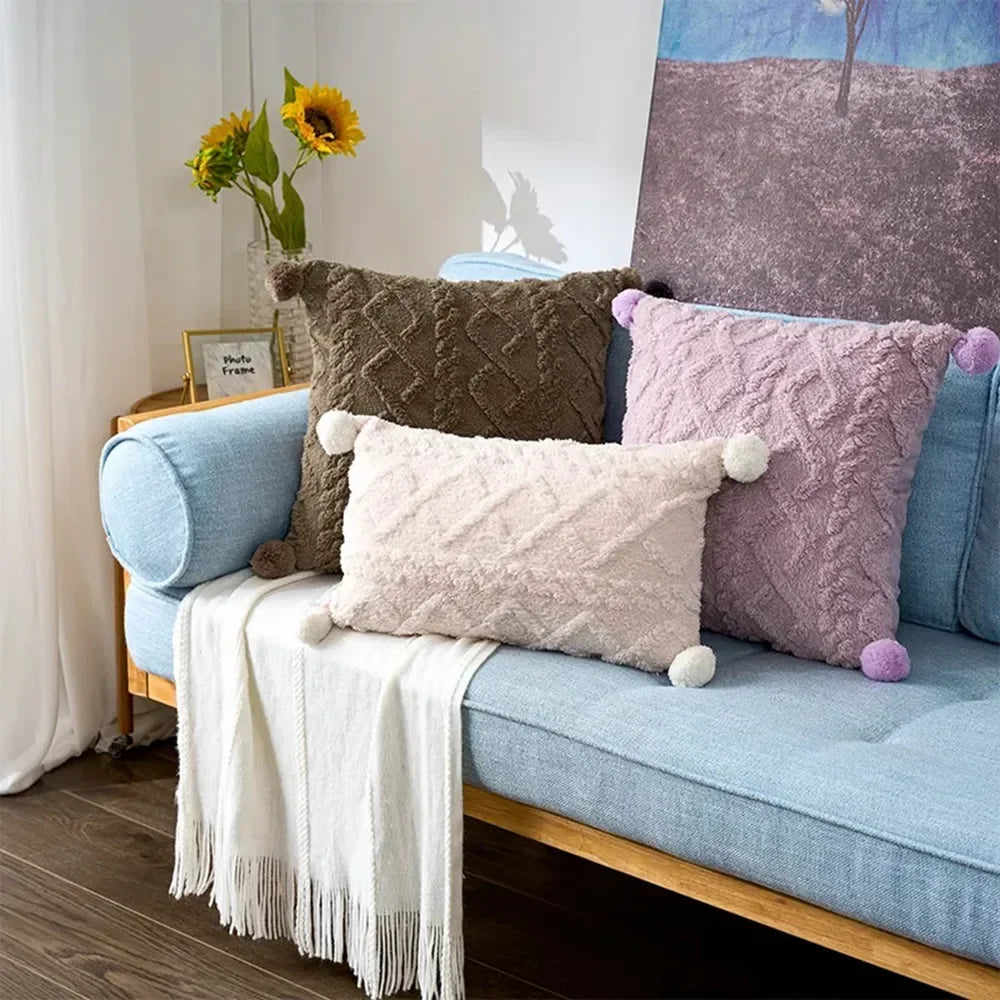 Plush Cushion Cover 45×45cm, Solid Nordic Decorative Pillowcase, Soft Geometric-Style Throw Pillow Cover for Sofa, Living Room, Bedroom, Chair & Home Decor