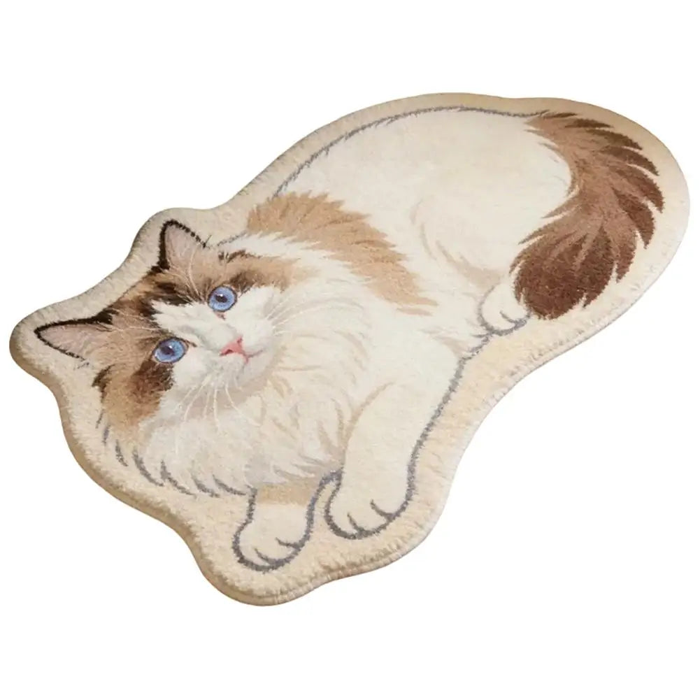 Cute Cat Shaped Rug 40×60cm, Irregular Plush Polyester Floor Mat with PP Backing, Soft Animal Carpet for Bedroom, Bathroom, Living Room & Cat Lovers