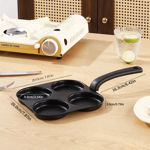 4-Hole Nonstick Egg Frying Pan – Multi-Section Breakfast Skillet with Handle for Eggs, Pancakes & Breakfast Foods