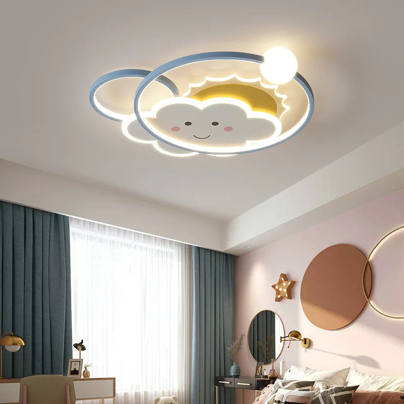 LED Kids Ceiling Light, Cute Sun Rainbow Cloud Cartoon Ceiling Lamp with Remote Control, Dimmable Nursery Bedroom Light for Baby Room, Boy & Girl Room Decor